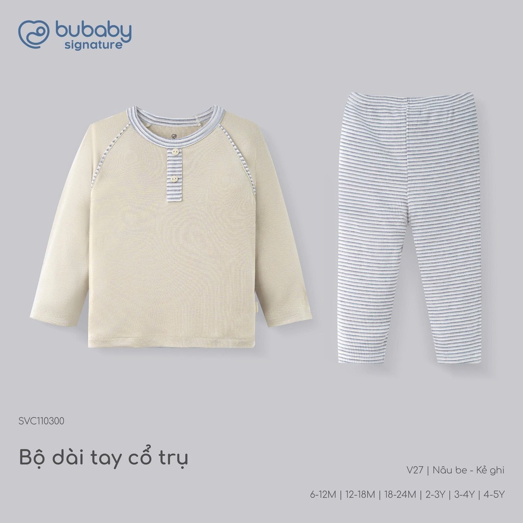 (6M-5Y) Bộ dài tay cổ tròn Thu êm Bubaby Cotton BCT110404 | Quần áo BU Chính hãng