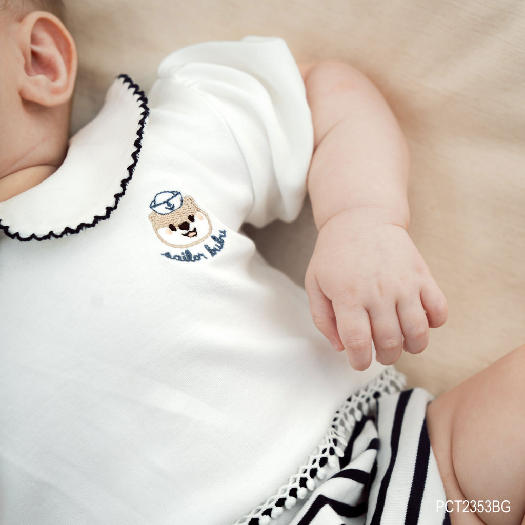 (0-12M) Body chip bé gái thu đông ngắn tay cổ thủy thủ BuBu Bubaby Cotton PCT2353BG| BU Baby sơ sinh