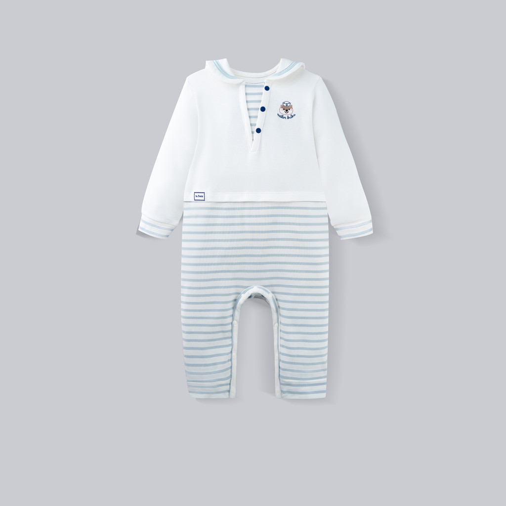 (0-12M) Body dài tay Bubaby cổ thủy thủ BuBu Cotton, bộ liên dài tay phong cách hàn quốc | PCT215300