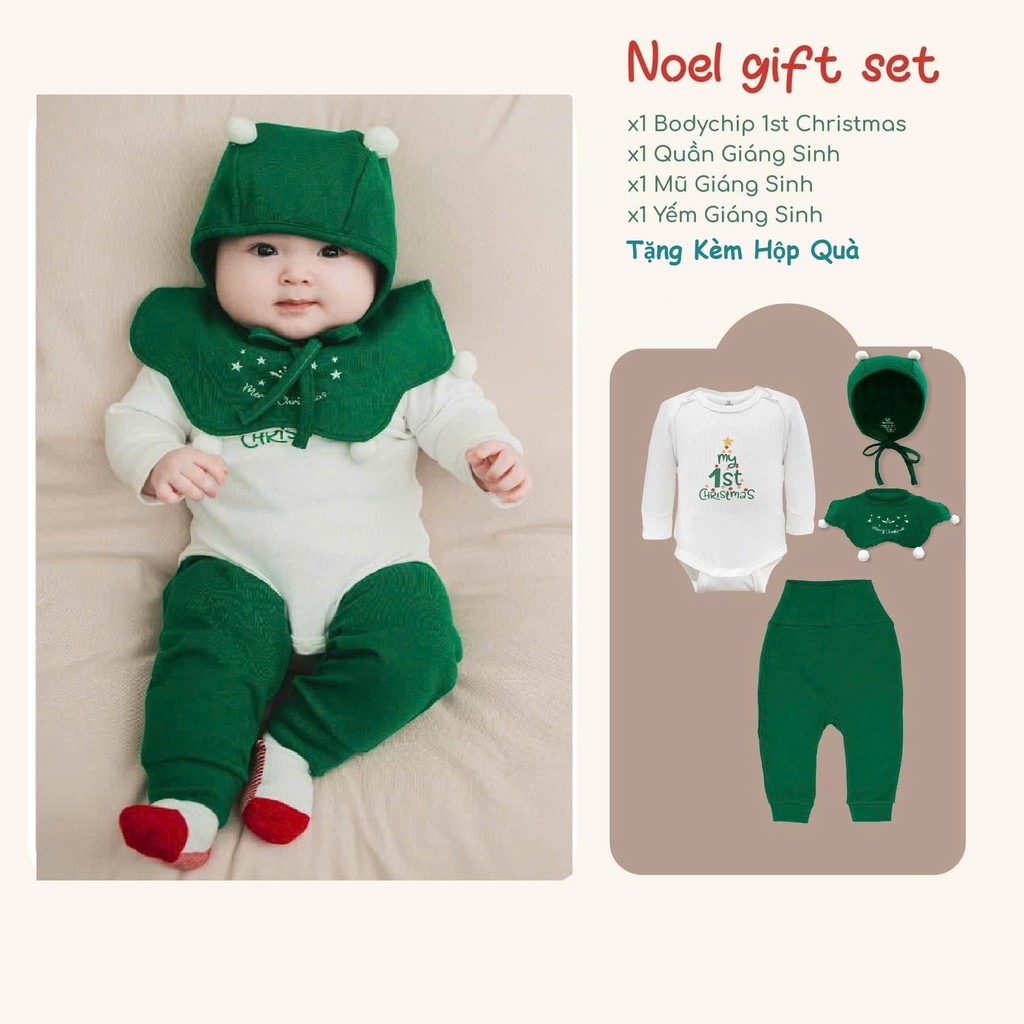 (0-18M) Bộ giáng sinh cho bé Bubaby - Kèm hộp quà tặng - Set quà noel cute cho bé - Bộ đồ Noel cho bé Quà noel cho bé