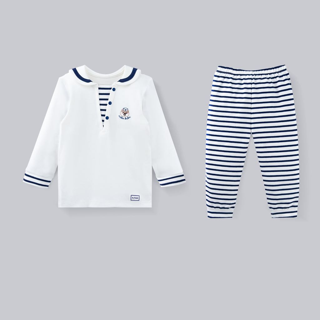 (6M-5Y) Bộ quần áo Bubaby thủy thủ dài tay BuBu cho bé trai bé gái BU Baby Cotton PCT115300