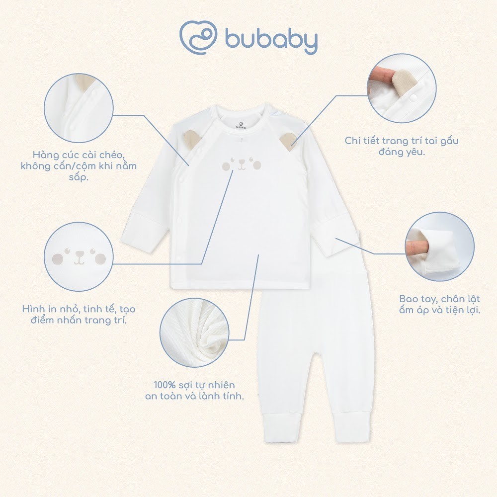 BU Baby (NB-6M) Bộ dài tay cài chéo tai gấu Bubaby Siro  BSR110811| Quần áo chính hãng