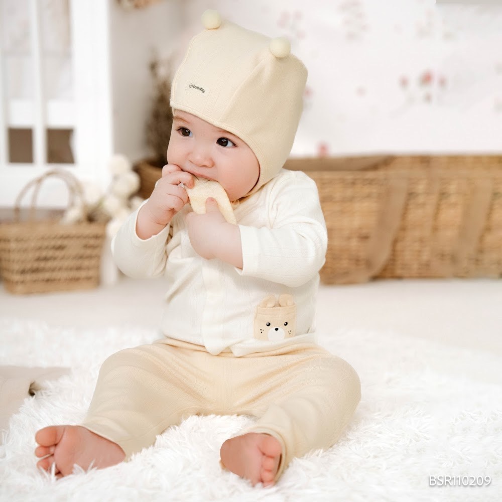 (1M-12M) Bộ dài tay cài giữa Mùa Thu êm cổ tàu BU Baby Siro BSR110209 | Quần áo chính hãng