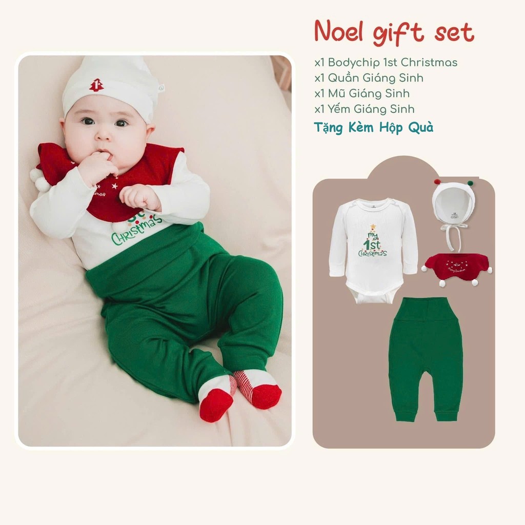 (0-18M) Bộ giáng sinh cho bé Bubaby - Kèm hộp quà tặng - Set quà noel cute cho bé - Bộ đồ Noel cho bé Quà noel cho bé