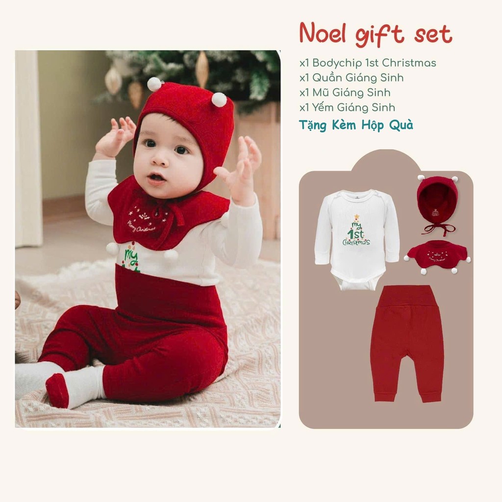(0-18M) Bộ giáng sinh cho bé Bubaby - Kèm hộp quà tặng - Set quà noel cute cho bé - Bộ đồ Noel cho bé Quà noel cho bé