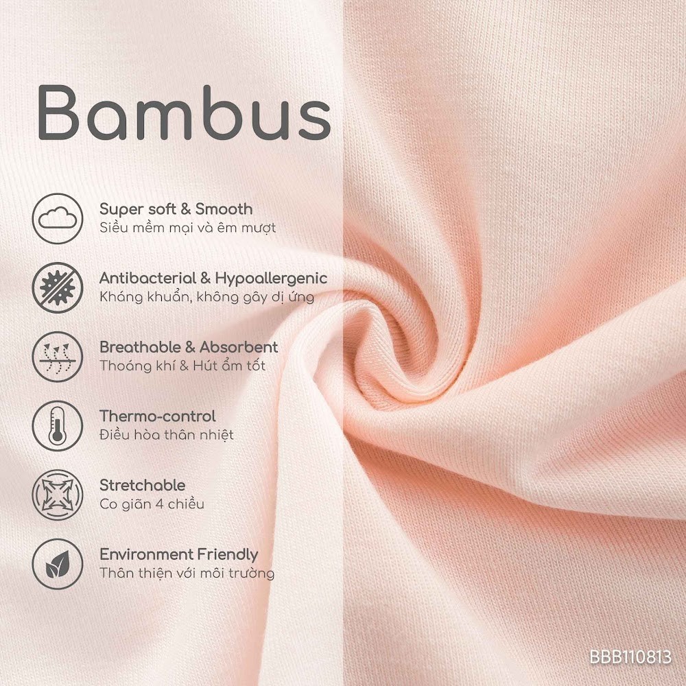 (NB-3M) Bộ dài tay cài chéo bé gái bao tay chân lật BU Baby Bambus BBB110813 | Quần áo Bubaby chính hãng