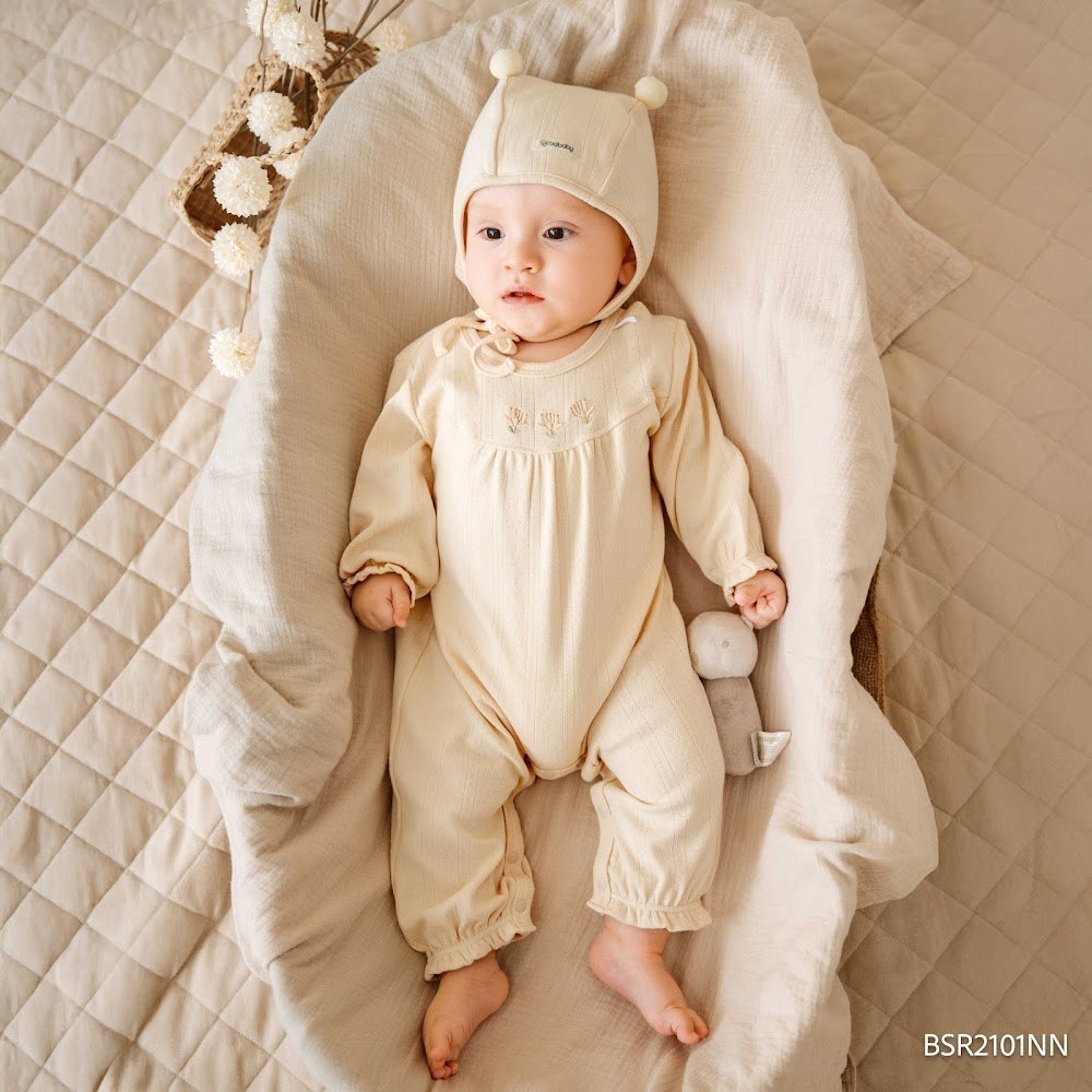 (1M-12M) Body dài tay cài vai Nhún ngực mùa Thu êm Bubaby Siro BSR2101NN | Body chính hãng