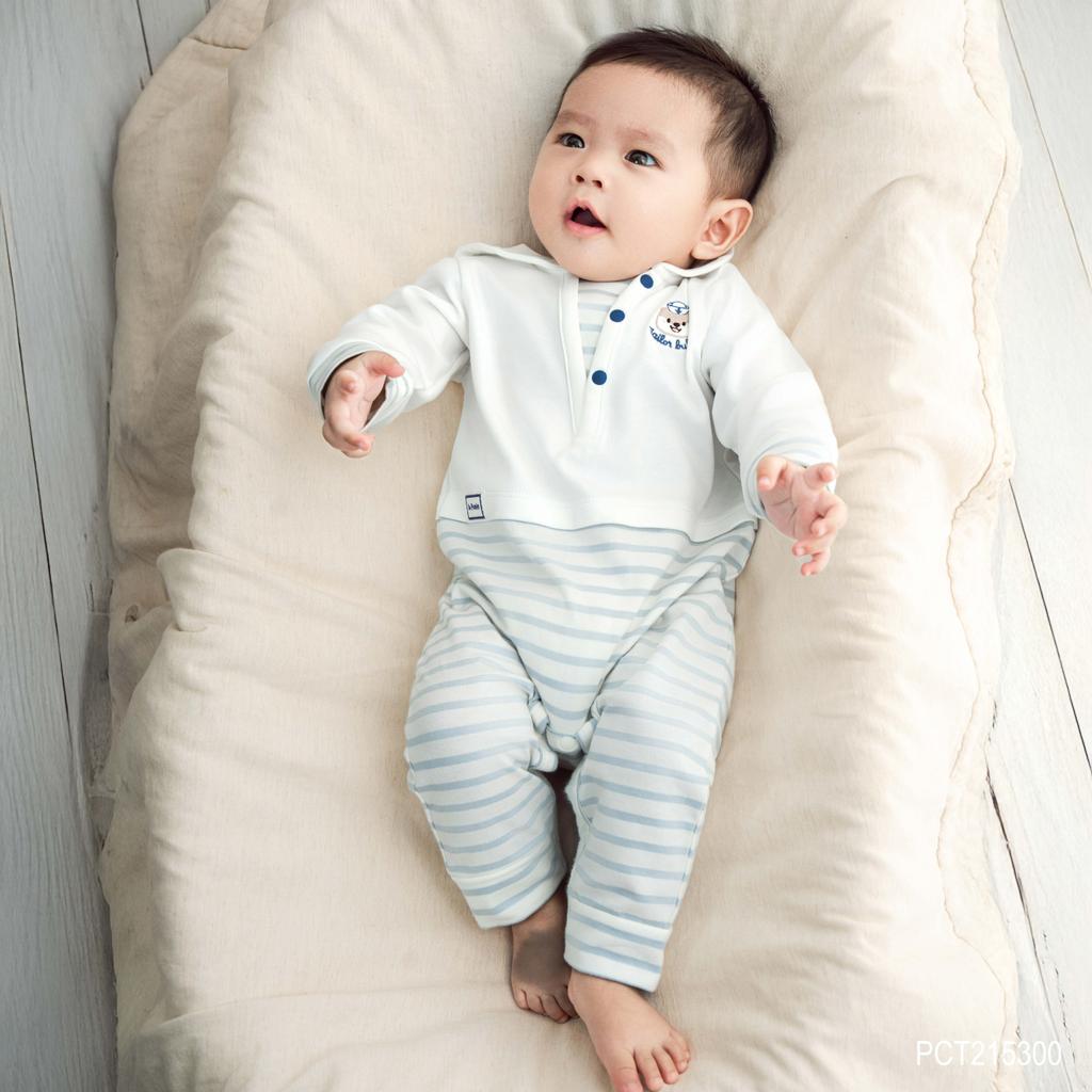 (0-12M) Body dài tay Bubaby cổ thủy thủ BuBu Cotton, bộ liên dài tay phong cách hàn quốc | PCT215300
