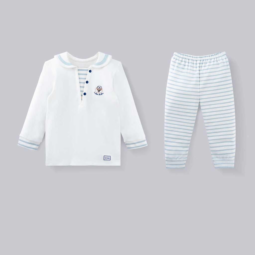 (6M-5Y) Bộ quần áo Bubaby thủy thủ dài tay BuBu cho bé trai bé gái BU Baby Cotton PCT115300