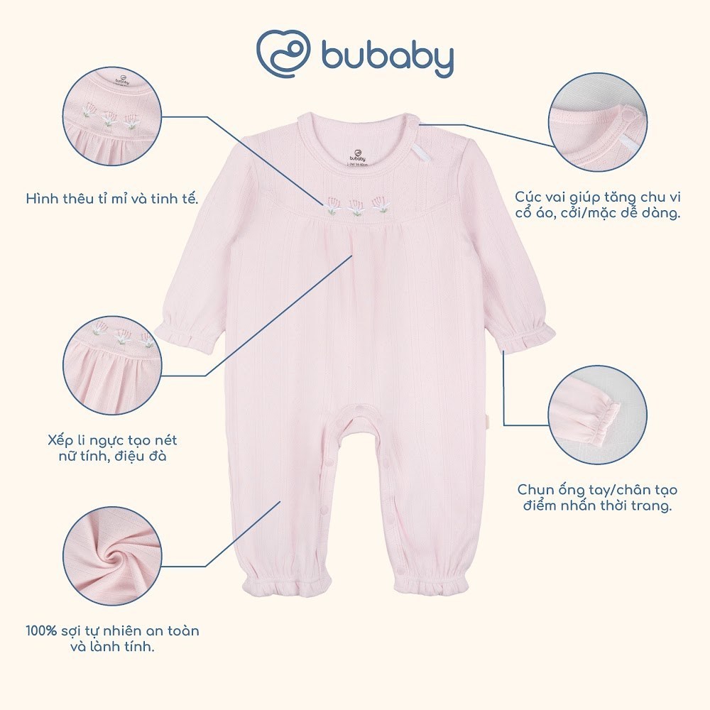 (1M-12M) Body dài tay cài vai Nhún ngực mùa Thu êm Bubaby Siro BSR2101NN | Body chính hãng