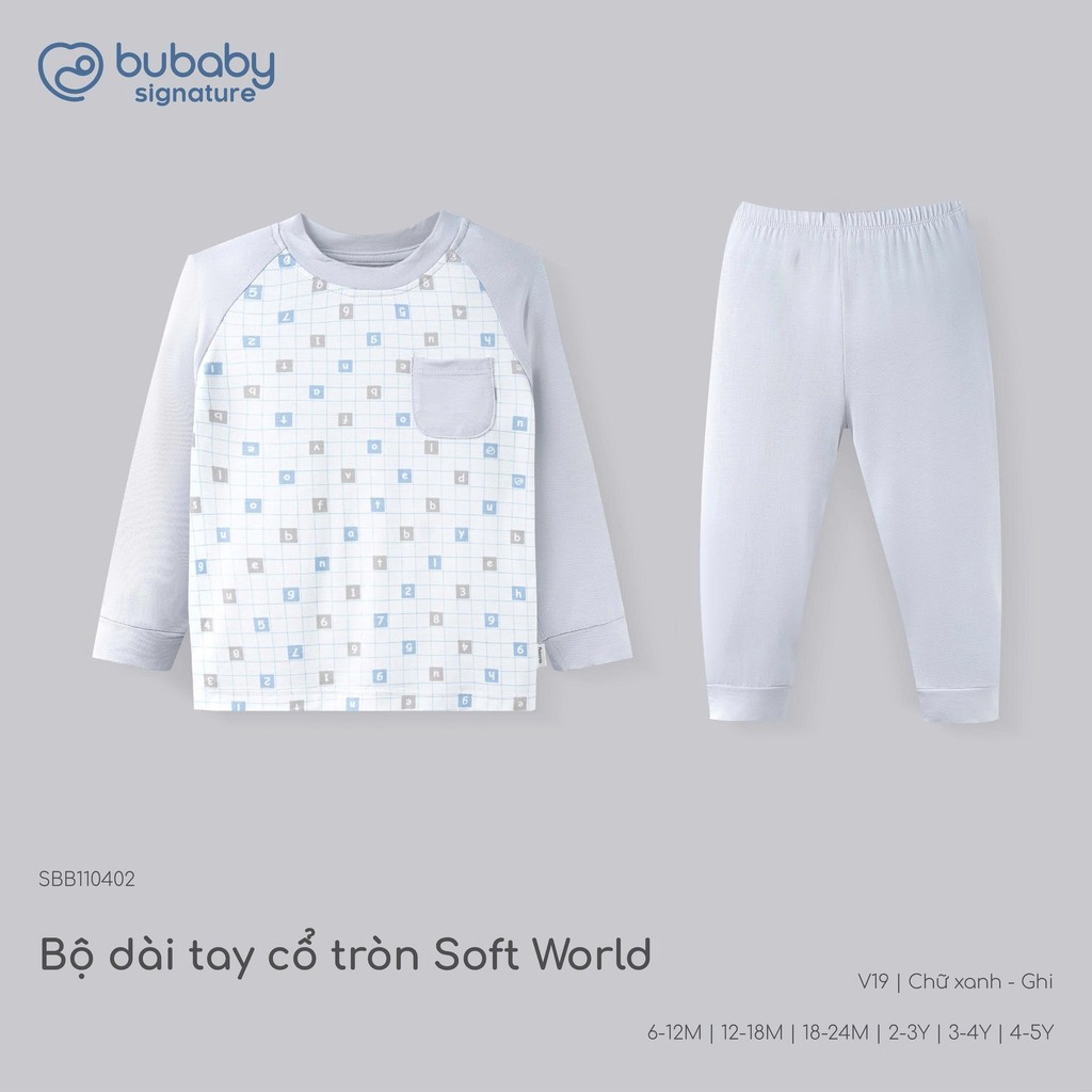 BU Baby (6M-5Y) Bộ dài tay cổ tròn Thu êm Bubaby Bambus BBB110406 | Quần áo BU chính hãng