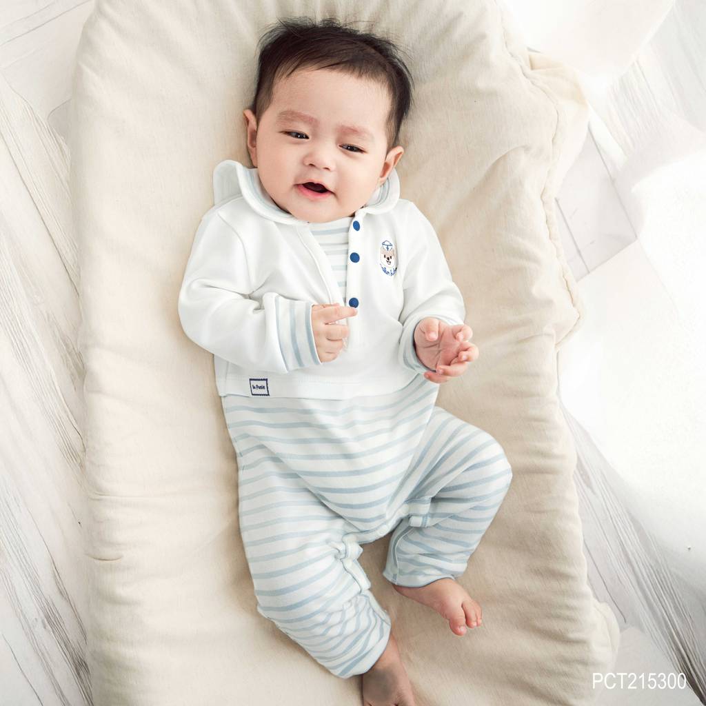 (0-12M) Body dài tay Bubaby cổ thủy thủ BuBu Cotton, bộ liên dài tay phong cách hàn quốc | PCT215300