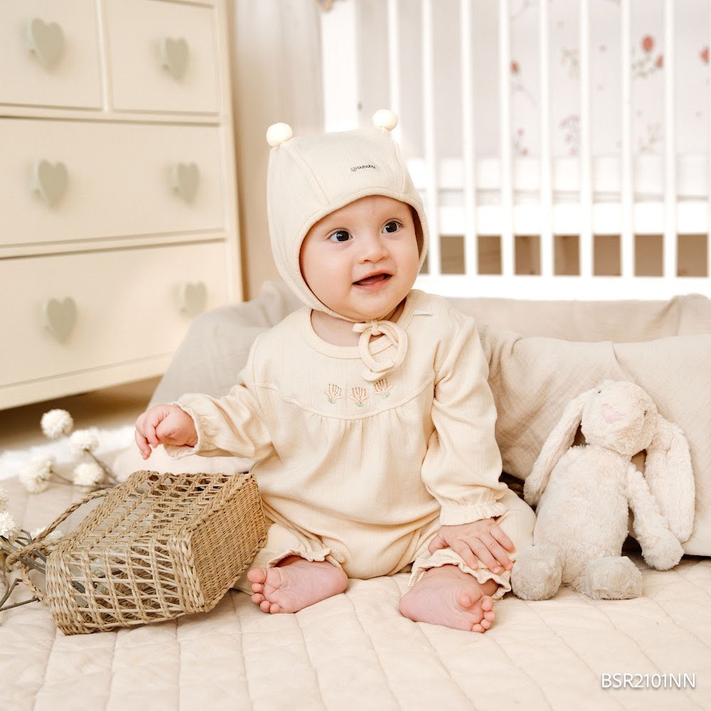 (1M-12M) Body dài tay cài vai Nhún ngực mùa Thu êm Bubaby Siro BSR2101NN | Body chính hãng