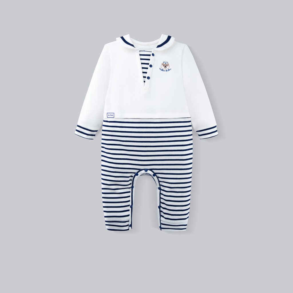 (0-12M) Body dài tay Bubaby cổ thủy thủ BuBu Cotton, bộ liên dài tay phong cách hàn quốc | PCT215300