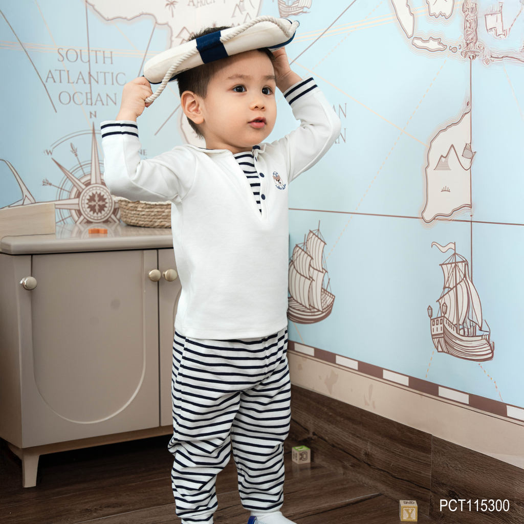 (6M-5Y) Bộ quần áo Bubaby thủy thủ dài tay BuBu cho bé trai bé gái BU Baby Cotton PCT115300