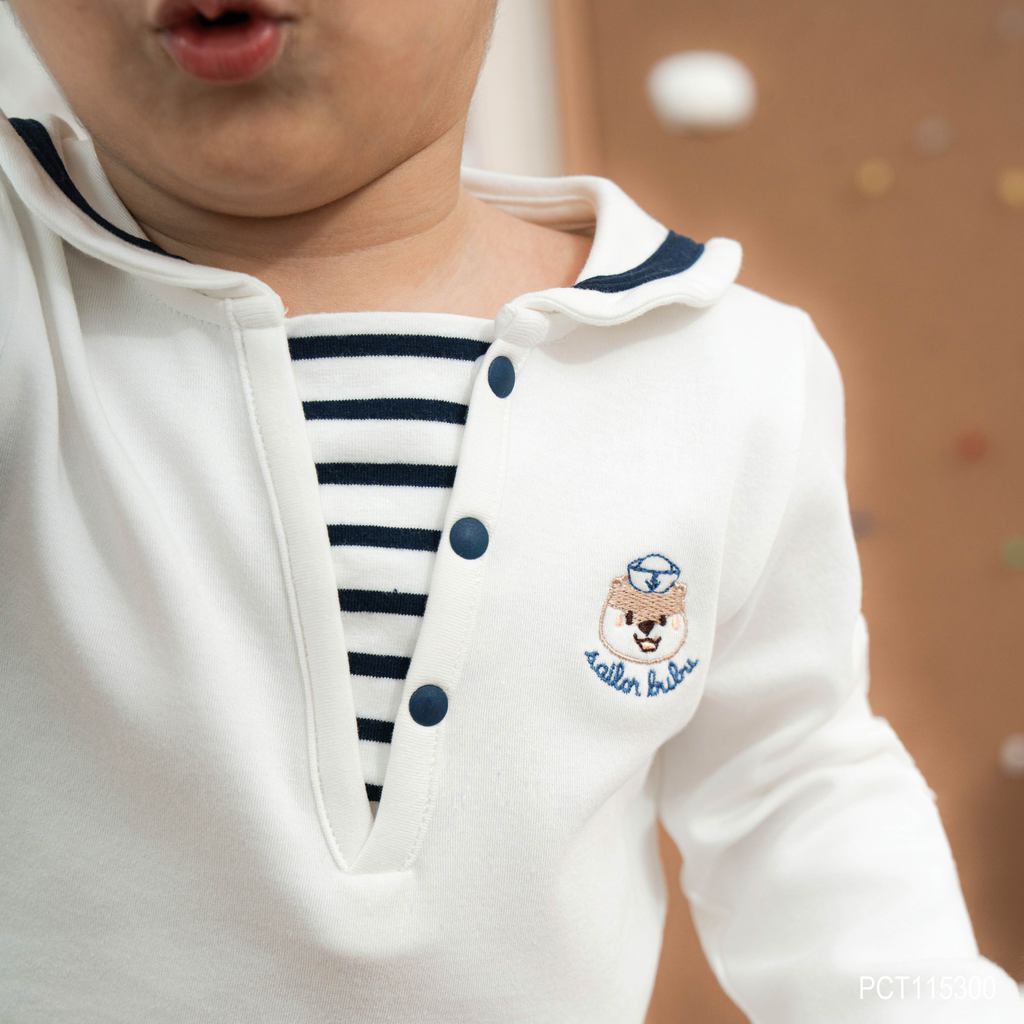 (6M-5Y) Bộ quần áo Bubaby thủy thủ dài tay BuBu cho bé trai bé gái BU Baby Cotton PCT115300
