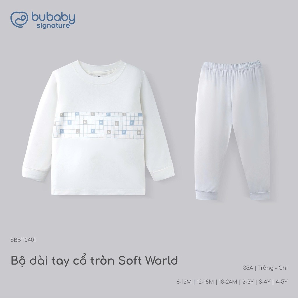 BU Baby (6M-5Y) Bộ dài tay cổ tròn Thu êm Bubaby Bambus BBB110406 | Quần áo BU chính hãng