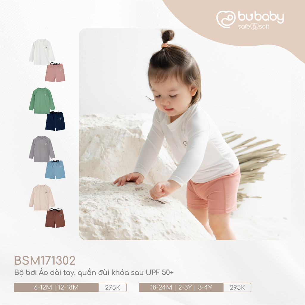 BU Baby (6M-24M)  Bộ quần áo bơi dài tay quần đùi khóa sau cho bé UPF 50+ BSM171302 | Quần áo chính hãng