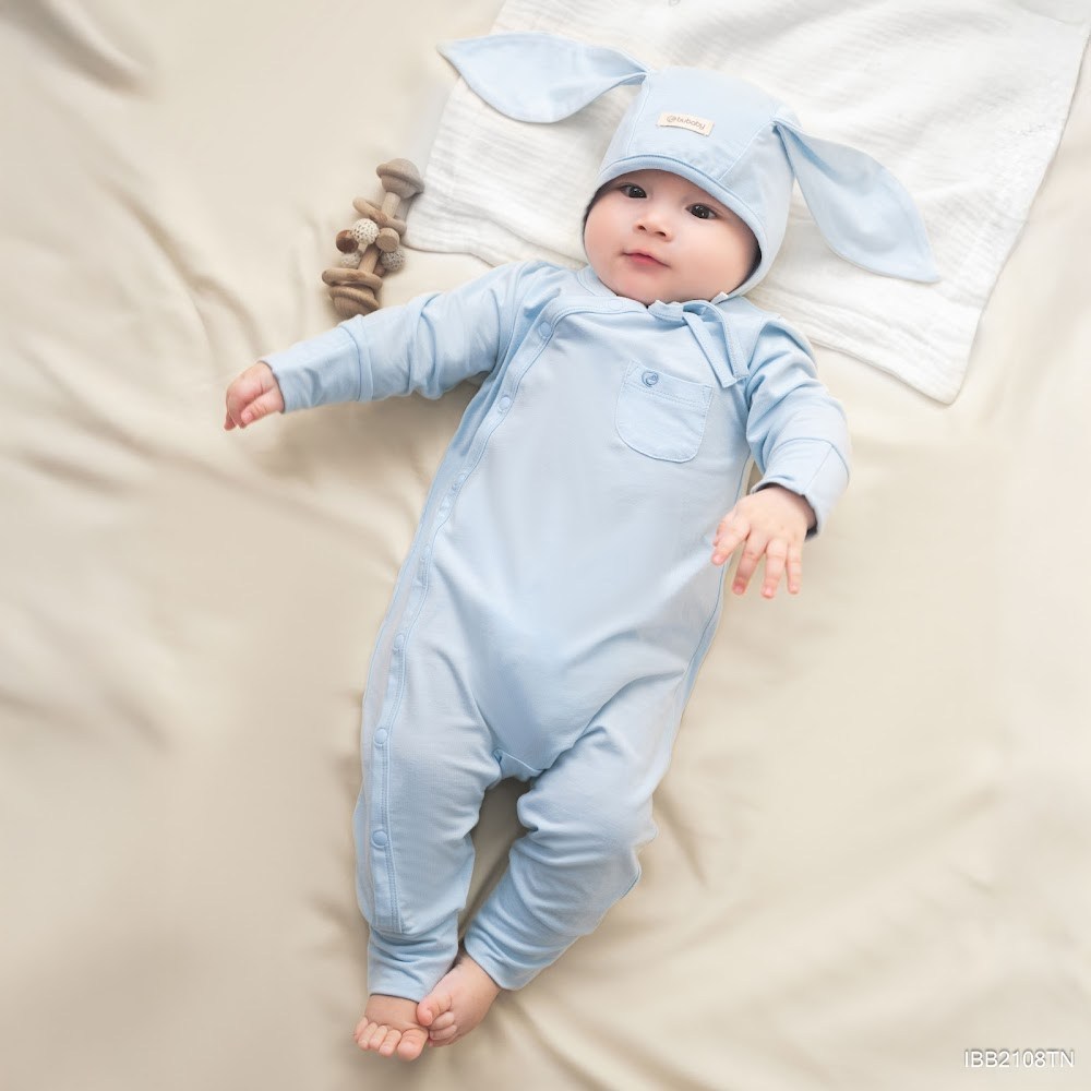 BU Baby (NB-3M) Body dài tay cài chéo Túi ngực thoáng mát BU Bambus IBB2108TN | Quần áo chính hãng