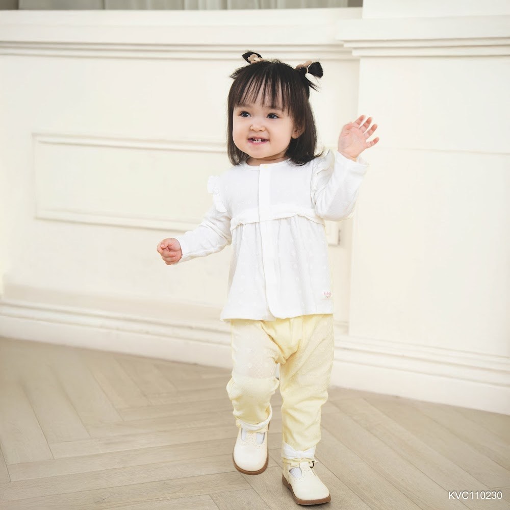 BU Baby (6M-5Y) Bộ dài tay cài giữa thoáng mát nơ xinh Cute bé gái Viscose Cotton KVC11 | Chính hãng