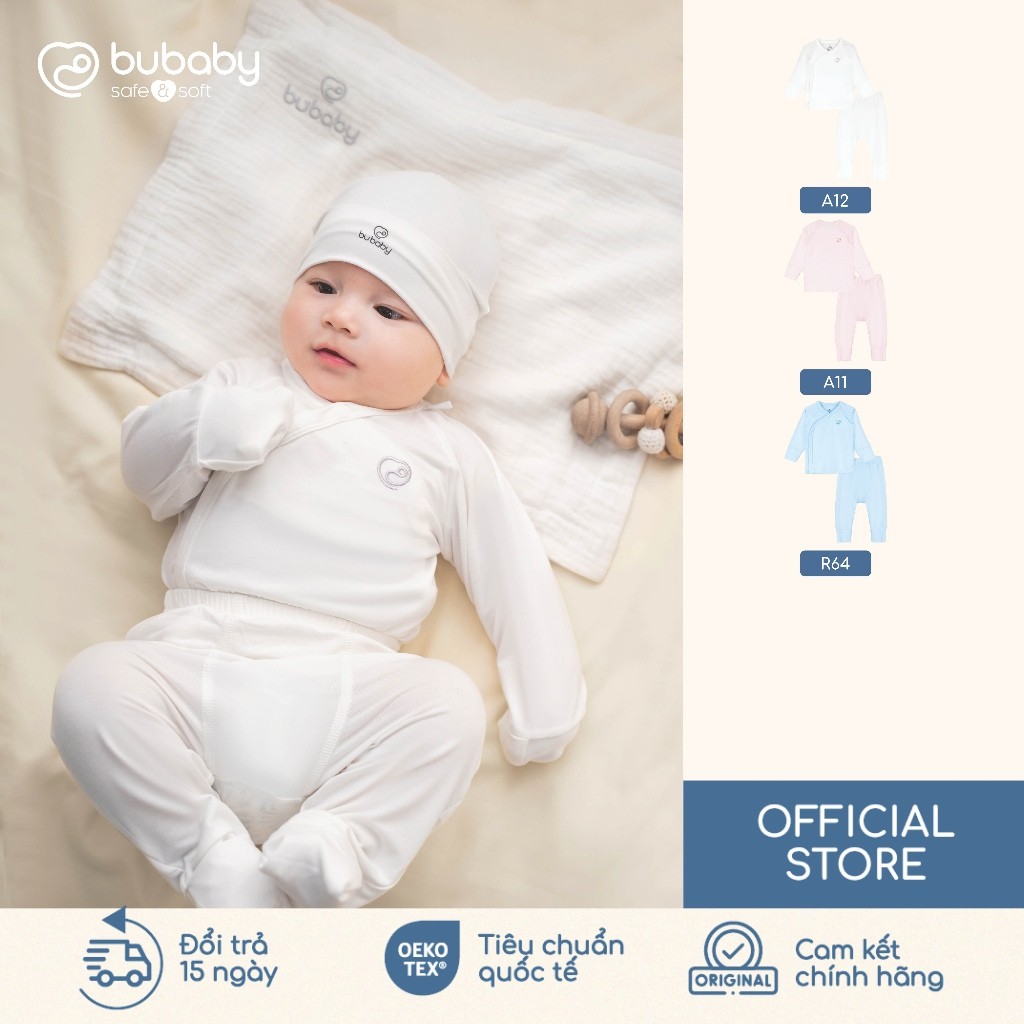 BU Baby (NB-6M) Bộ dài tay cài chéo Bao tay chân Lật Bambus BBB110800 | Quần áo Chính hãng