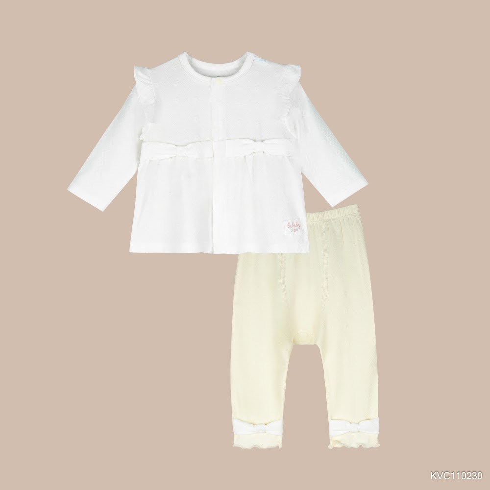 BU Baby (6M-5Y) Bộ dài tay cài giữa thoáng mát nơ xinh Cute bé gái Viscose Cotton KVC11 | Chính hãng