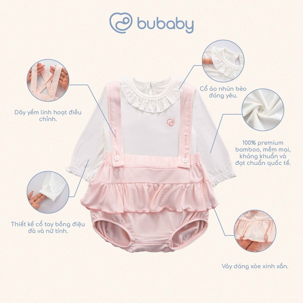 BU Baby (3M-18M) Set váy yếm kèm áo dài tay bé gái Bambus BBB603100 | Váy yếm chính hãng