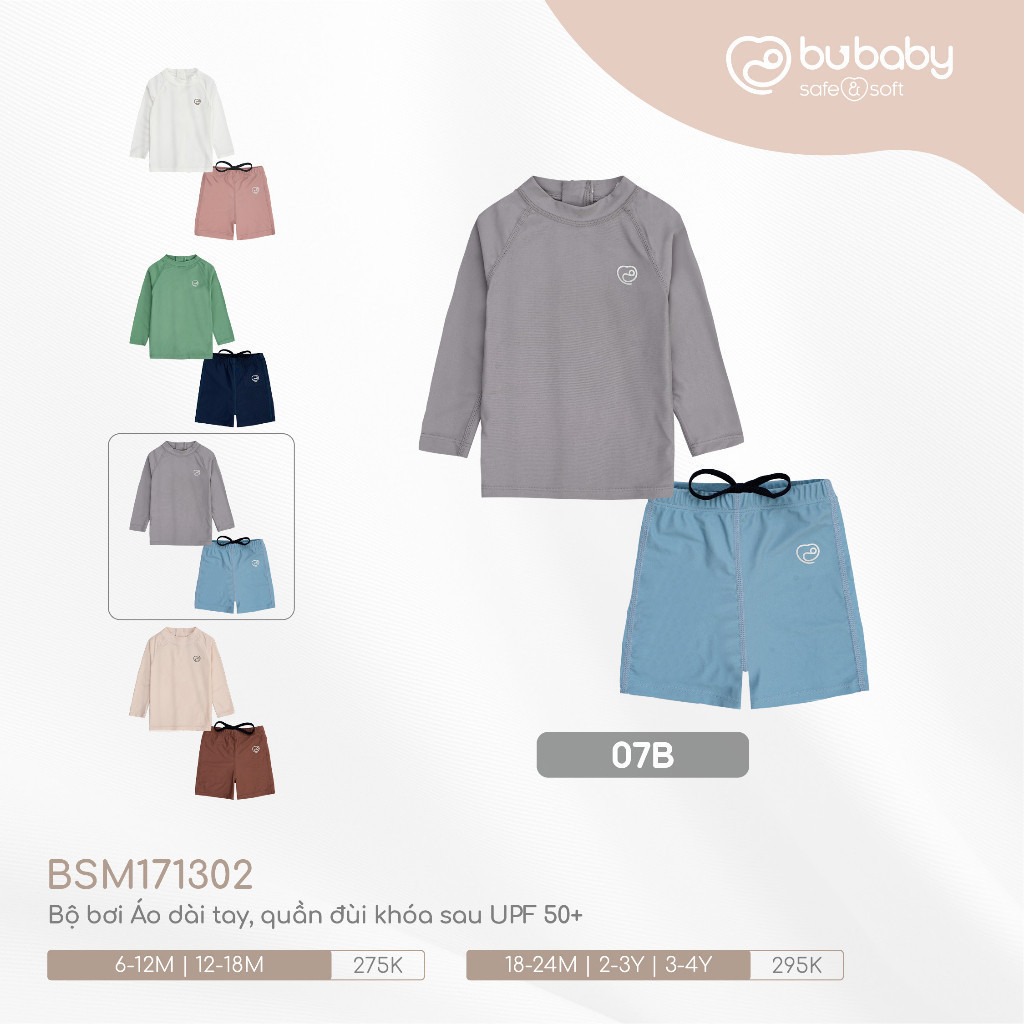BU Baby (6M-24M)  Bộ quần áo bơi dài tay quần đùi khóa sau cho bé UPF 50+ BSM171302 | Quần áo chính hãng
