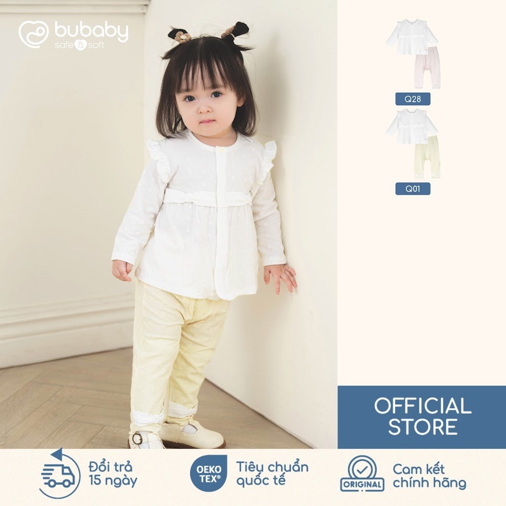 BU Baby (6M-5Y) Bộ dài tay cài giữa thoáng mát nơ xinh Cute bé gái Viscose Cotton KVC11 | Chính hãng