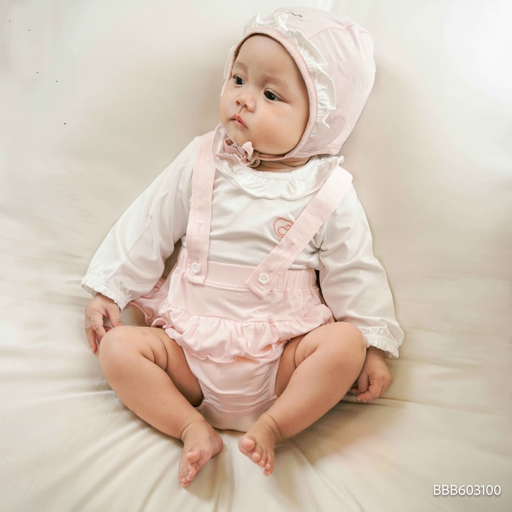 BU Baby (3M-18M) Set váy yếm kèm áo dài tay bé gái Bambus BBB603100 | Váy yếm chính hãng