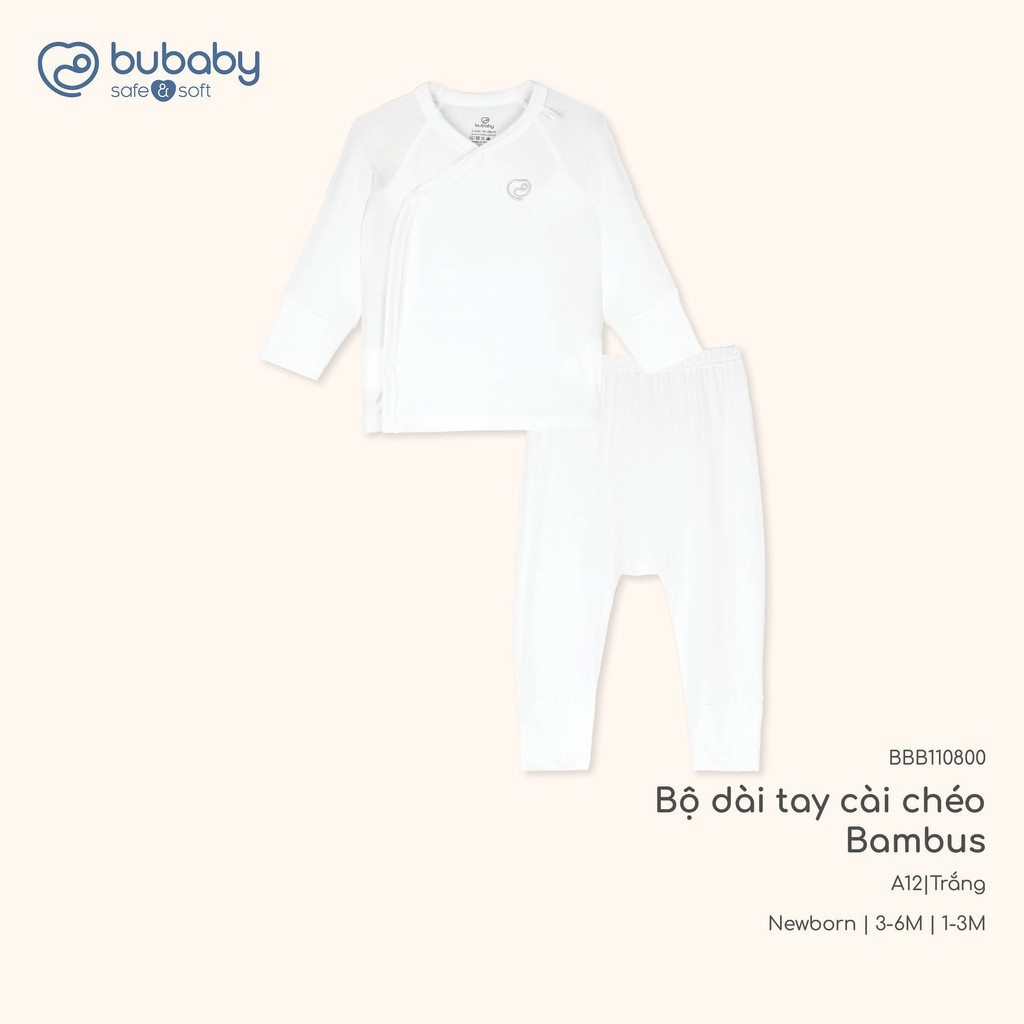 BU Baby (NB-6M) Bộ dài tay cài chéo Bao tay chân Lật Bambus BBB110800 | Quần áo Chính hãng