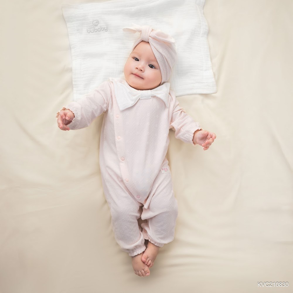 BU Baby (0M-6M) Bodysuit dài tay cài chéo nơ xinh bé gái Viscose Cotton KVC210830 | Body Chính hãng