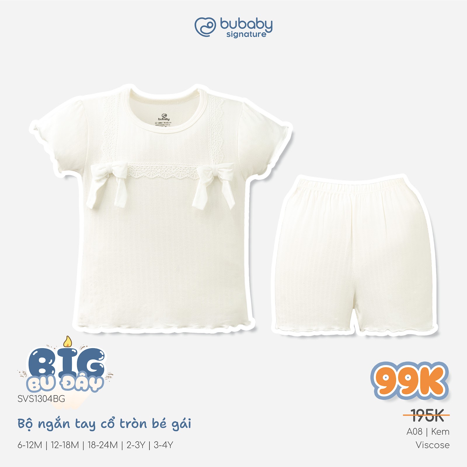 (6M-5Y-Nhiều mẫu) Bộ quần áo ngắn tay cổ tròn - Bé Gái - Bubaby
