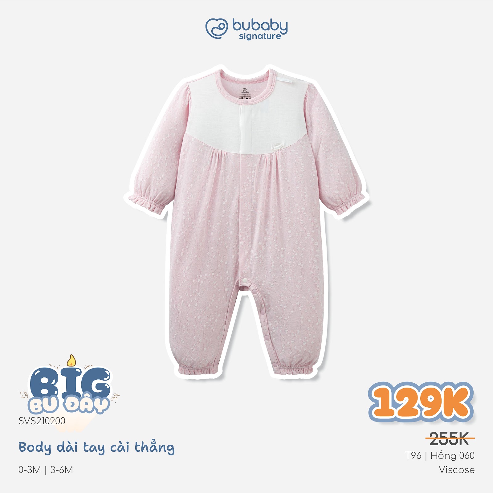 BU Baby (0M-9M) Body dài tay cài giữa Little Rainbow BU Viscose IVS2102LR | Sơ sinh chính hãng