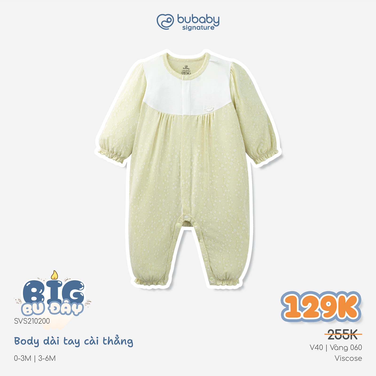 BU Baby (0M-9M) Body dài tay cài giữa Little Rainbow BU Viscose IVS2102LR | Sơ sinh chính hãng