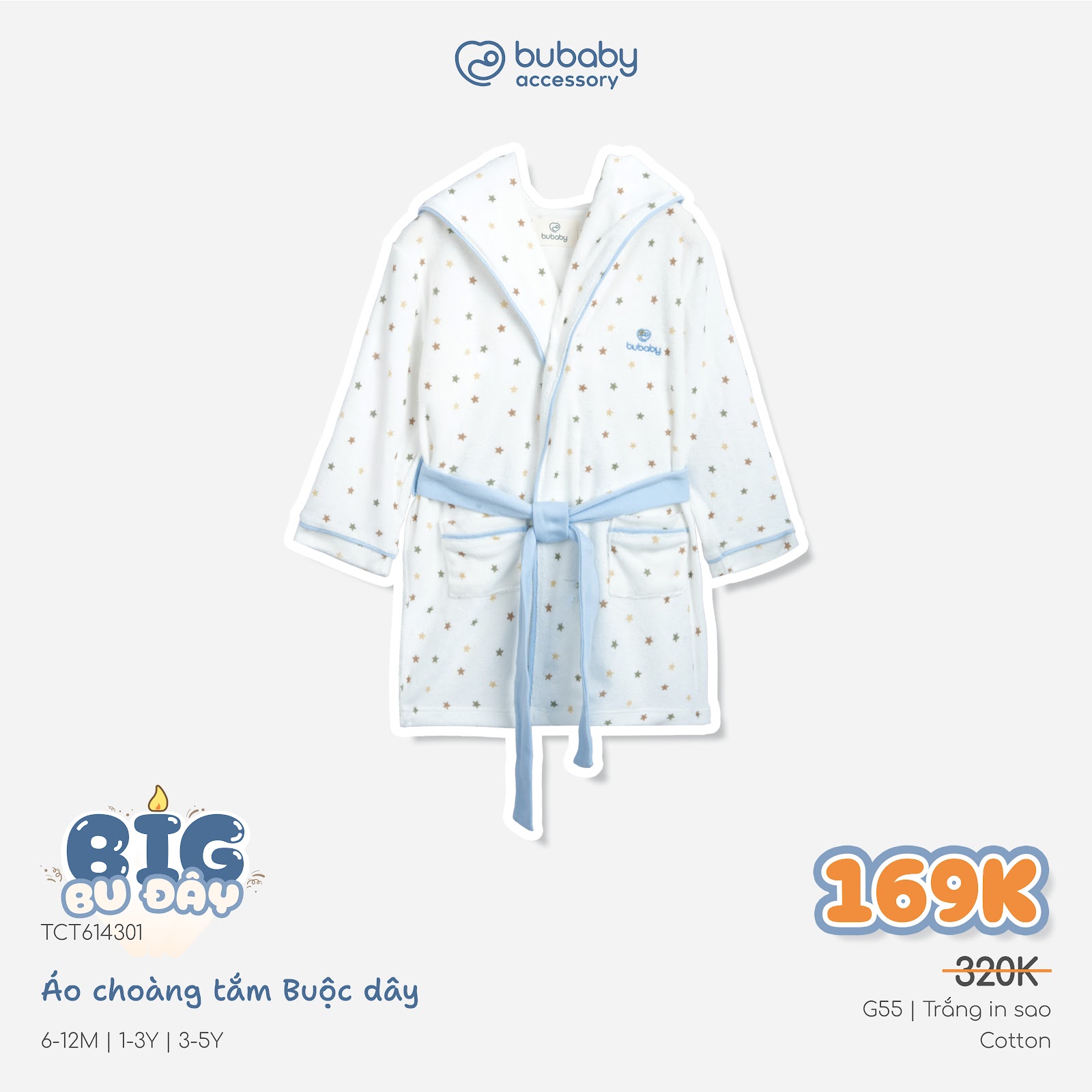 BU Baby (6M-5Y) Áo choàng tắm Buộc dây cho Bé trai Bé gái  BU Baby TCT614301 TCT614300 | Phụ kiện chính hãng