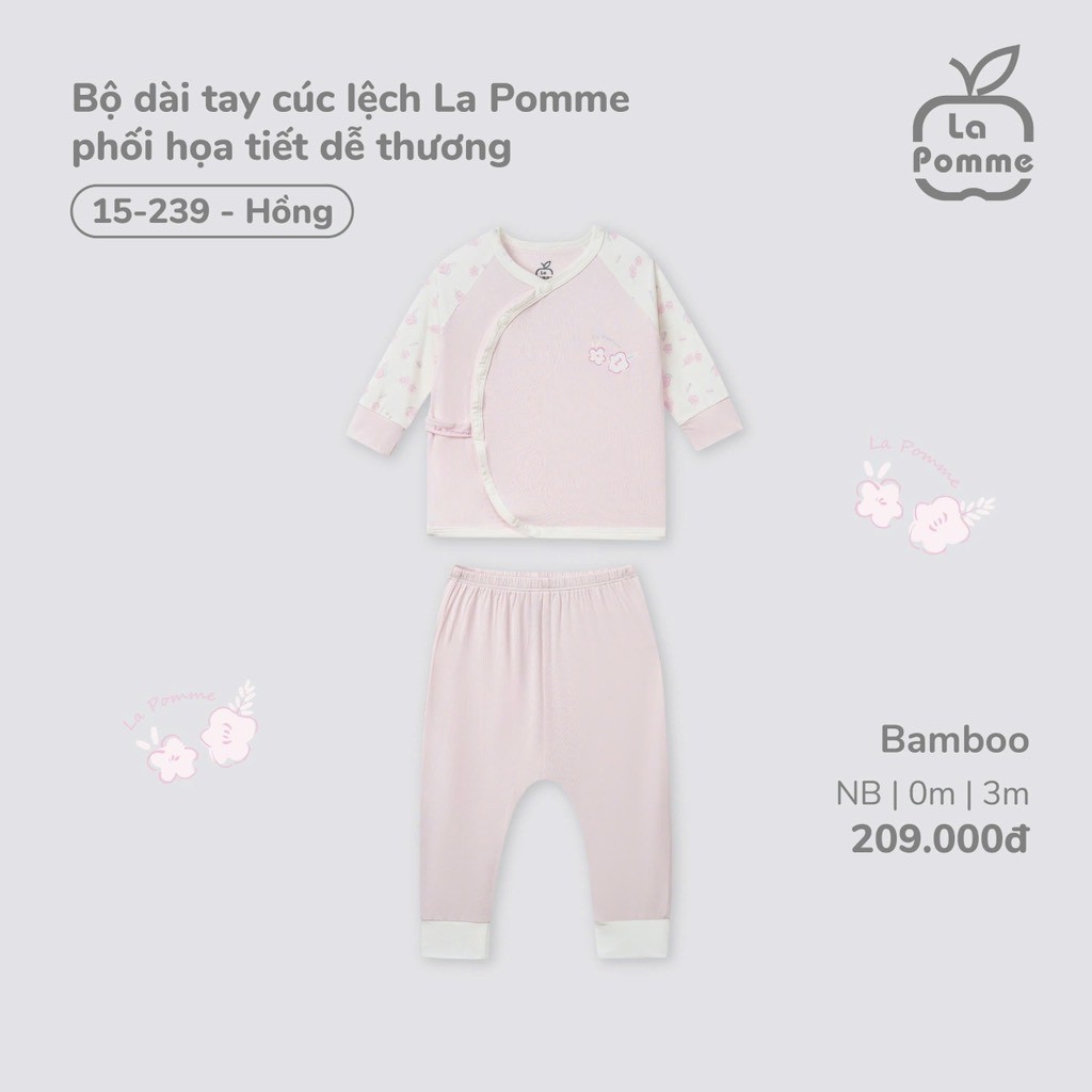 LaPom Bộ dài tay cúc lệch La Pomme phối họa tiết dễ thương - Đồ sơ sinh cho bé - Đồ sơ sinh bé trai bé gái