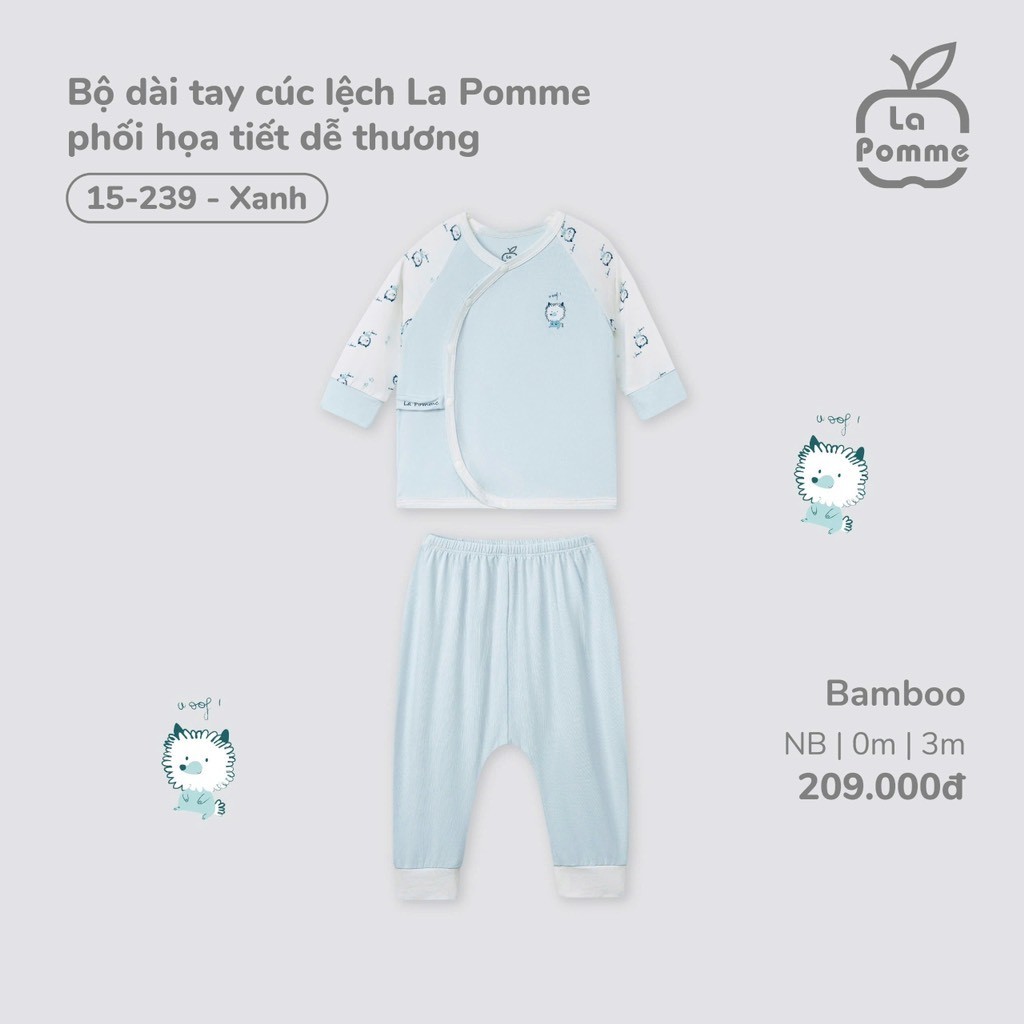 LaPom Bộ dài tay cúc lệch La Pomme phối họa tiết dễ thương - Đồ sơ sinh cho bé - Đồ sơ sinh bé trai bé gái