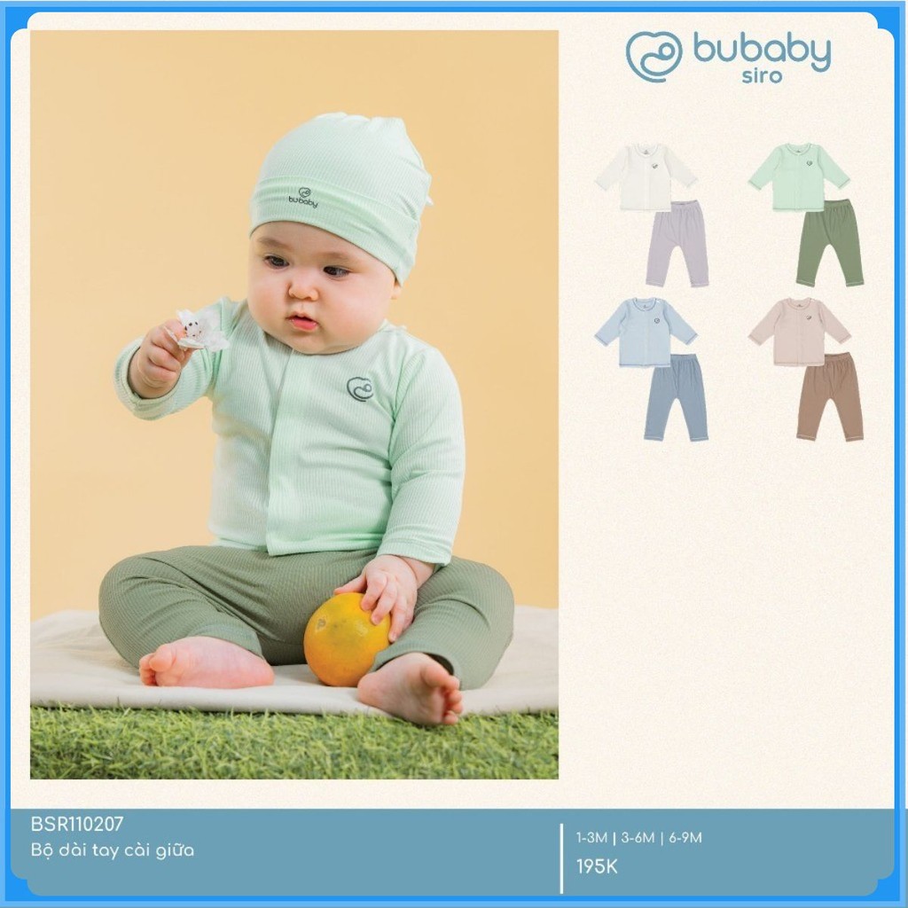 (1M-9M) Bộ dài tay cài giữa Siro - BSR110207 | Quần áo BU Baby chính hãng