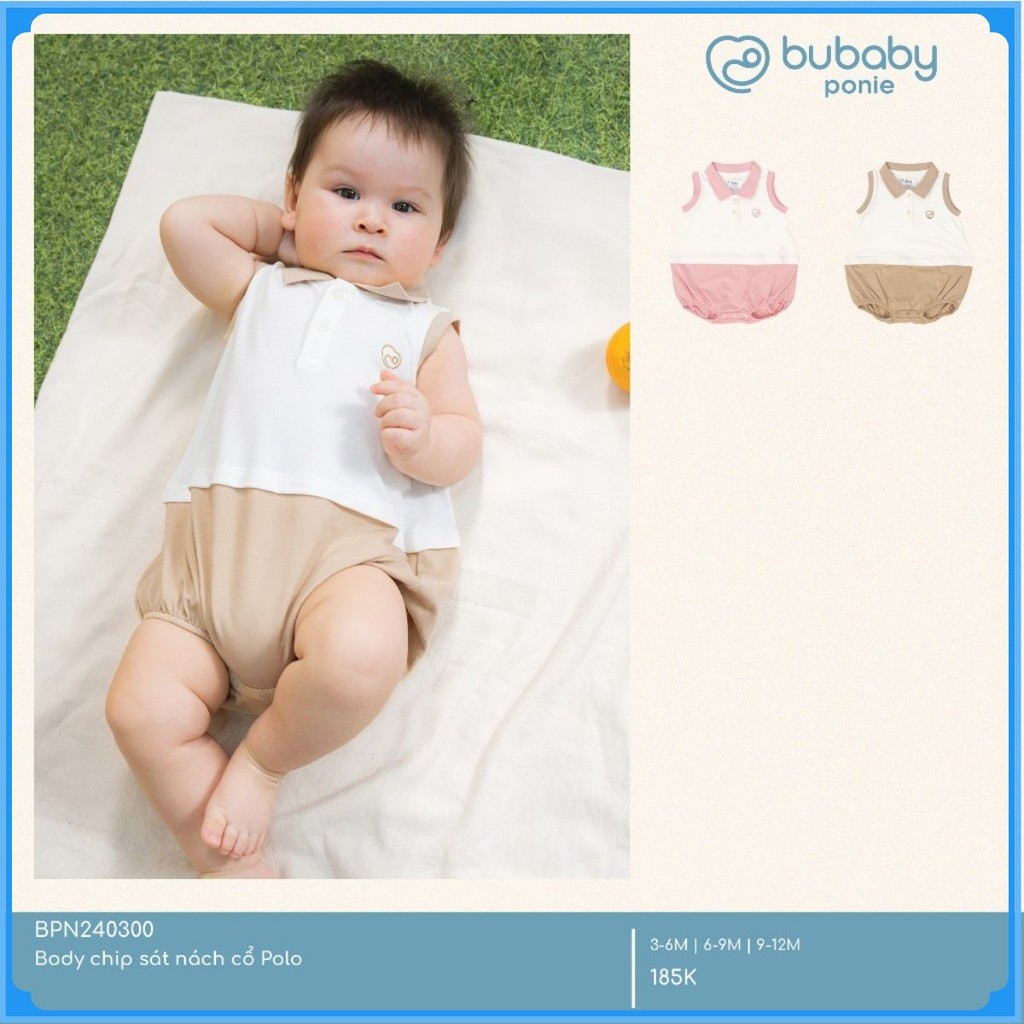 (3M-12M) Body chip sát nách cổ Polo Ponie - BPN240300 | Quần áo BU Baby chính hãng