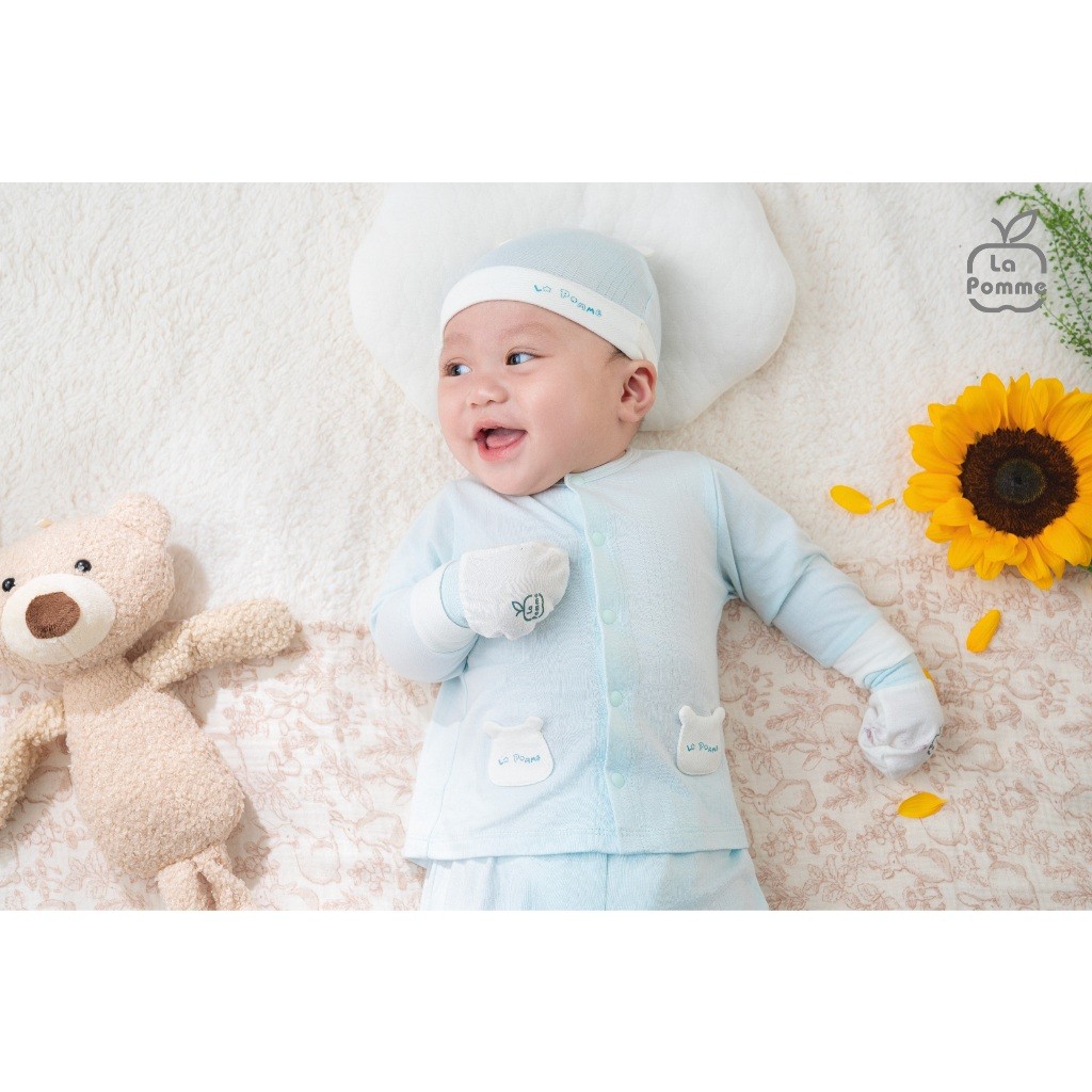 LaPom Bộ dài tay cúc giữa La Pomme Gấu con ngộ nghĩnh - Đồ sơ sinh cho bé - Đồ sơ sinh bé trai bé gái
