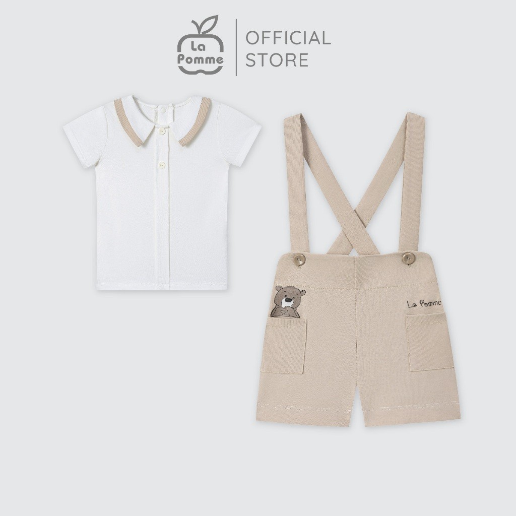 LaPom Bộ yếm rời kèm áo cộc tay La Pomme Gấu Nâu Vui Vẻ - Đồ sơ sinh cho bé - Đồ sơ sinh bé trai bé gái
