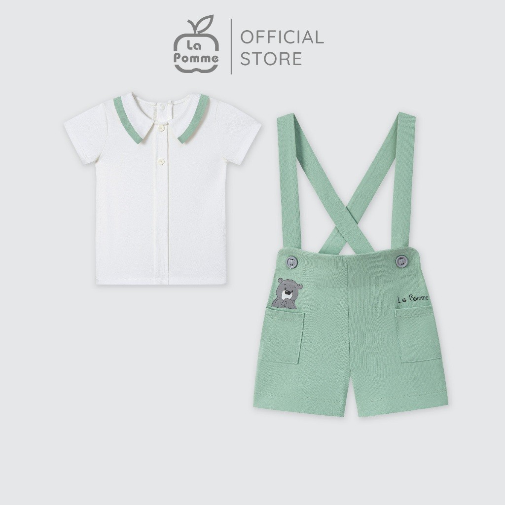 LaPom Bộ yếm rời kèm áo cộc tay La Pomme Gấu Nâu Vui Vẻ - Đồ sơ sinh cho bé - Đồ sơ sinh bé trai bé gái