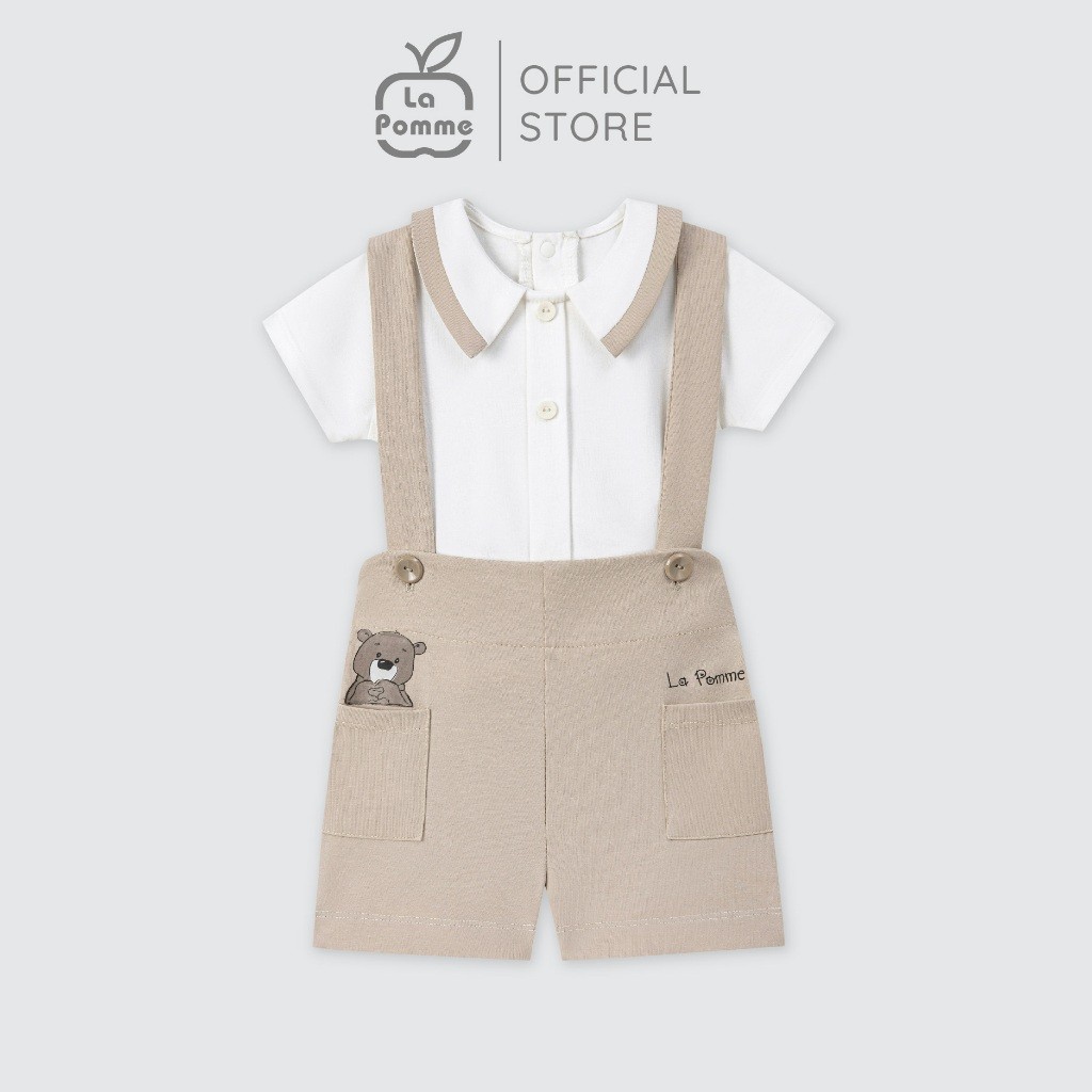 LaPom Bộ yếm rời kèm áo cộc tay La Pomme Gấu Nâu Vui Vẻ - Đồ sơ sinh cho bé - Đồ sơ sinh bé trai bé gái
