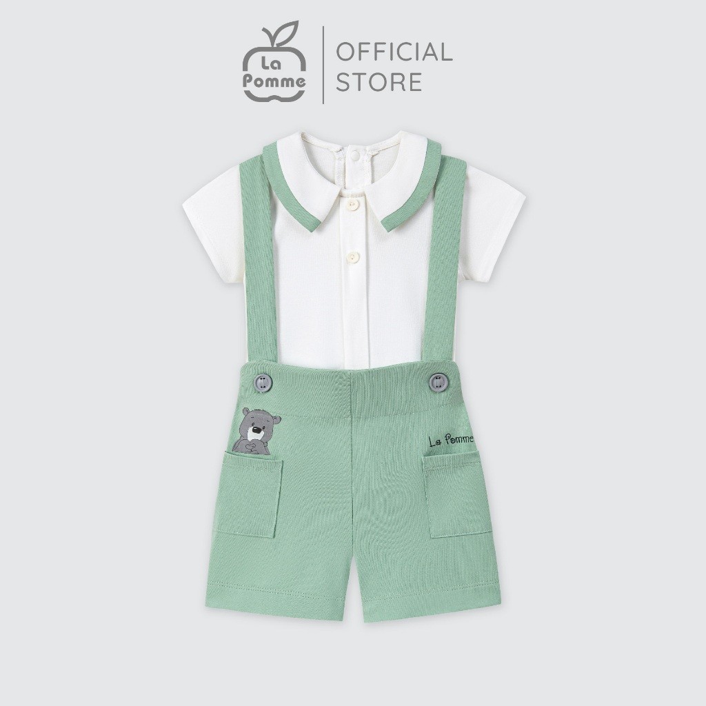 LaPom Bộ yếm rời kèm áo cộc tay La Pomme Gấu Nâu Vui Vẻ - Đồ sơ sinh cho bé - Đồ sơ sinh bé trai bé gái