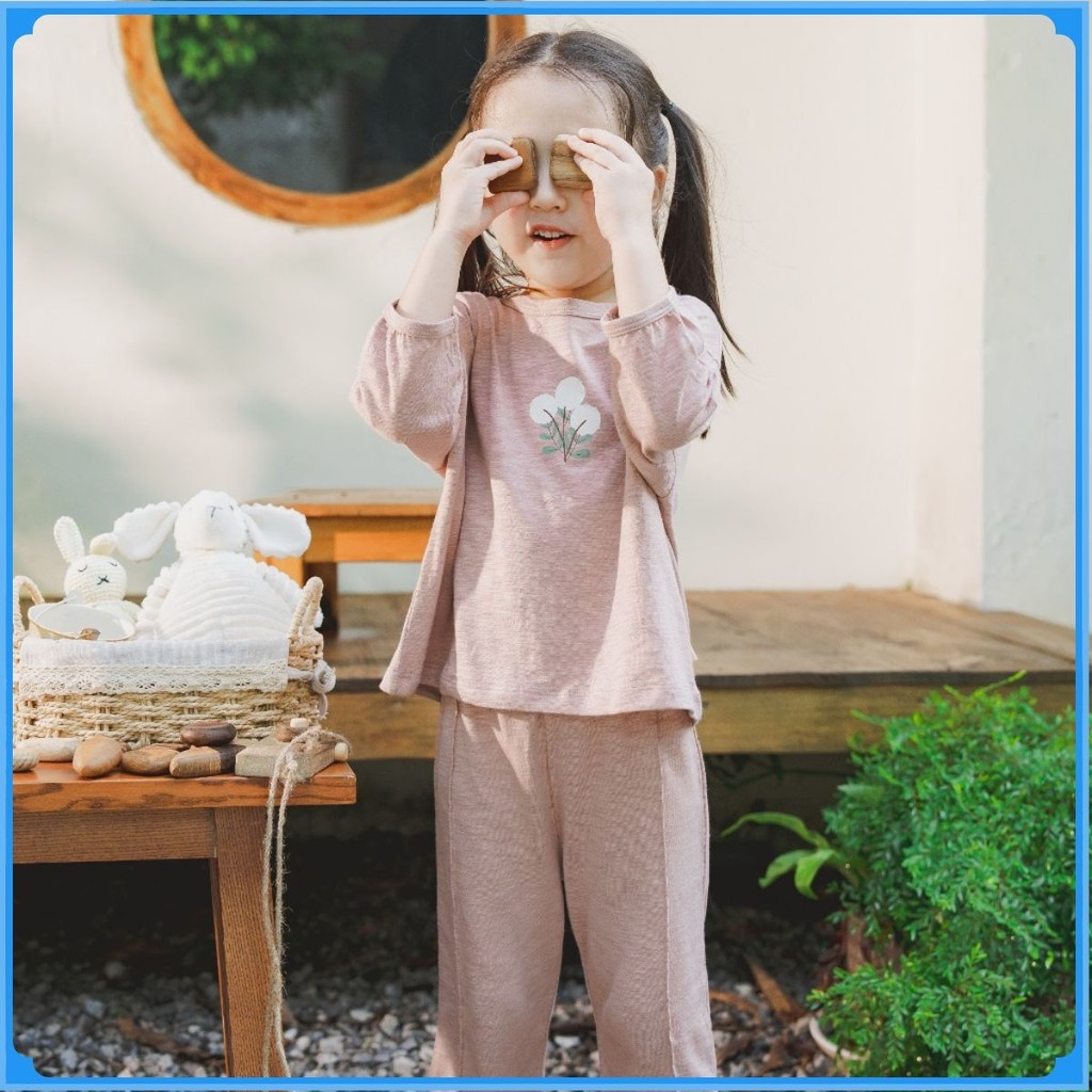 (12M-5Y) Bộ tay lỡ cổ tròn Slub cotton cho bé  bé gái - Pure Cotton BCT120401 | Quần áo BU Baby chính hãng