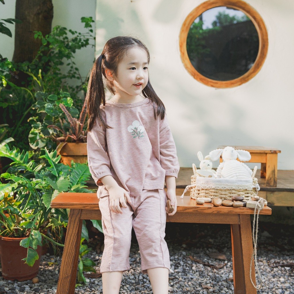 (12M-5Y) Bộ tay lỡ cổ tròn Slub cotton cho bé  bé gái - Pure Cotton BCT120401 | Quần áo BU Baby chính hãng