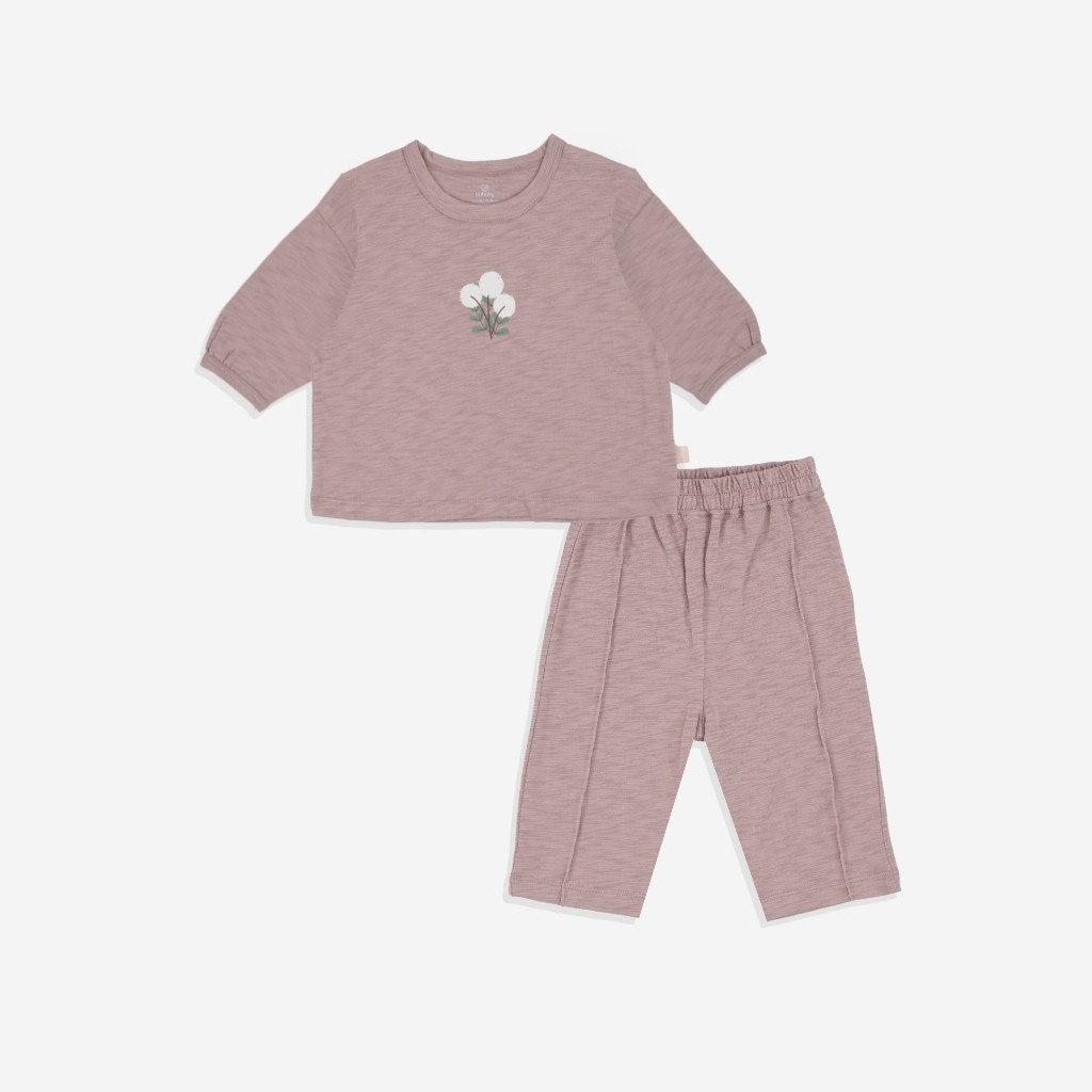 (12M-5Y) Bộ tay lỡ cổ tròn Slub cotton cho bé  bé gái - Pure Cotton BCT120401 | Quần áo BU Baby chính hãng