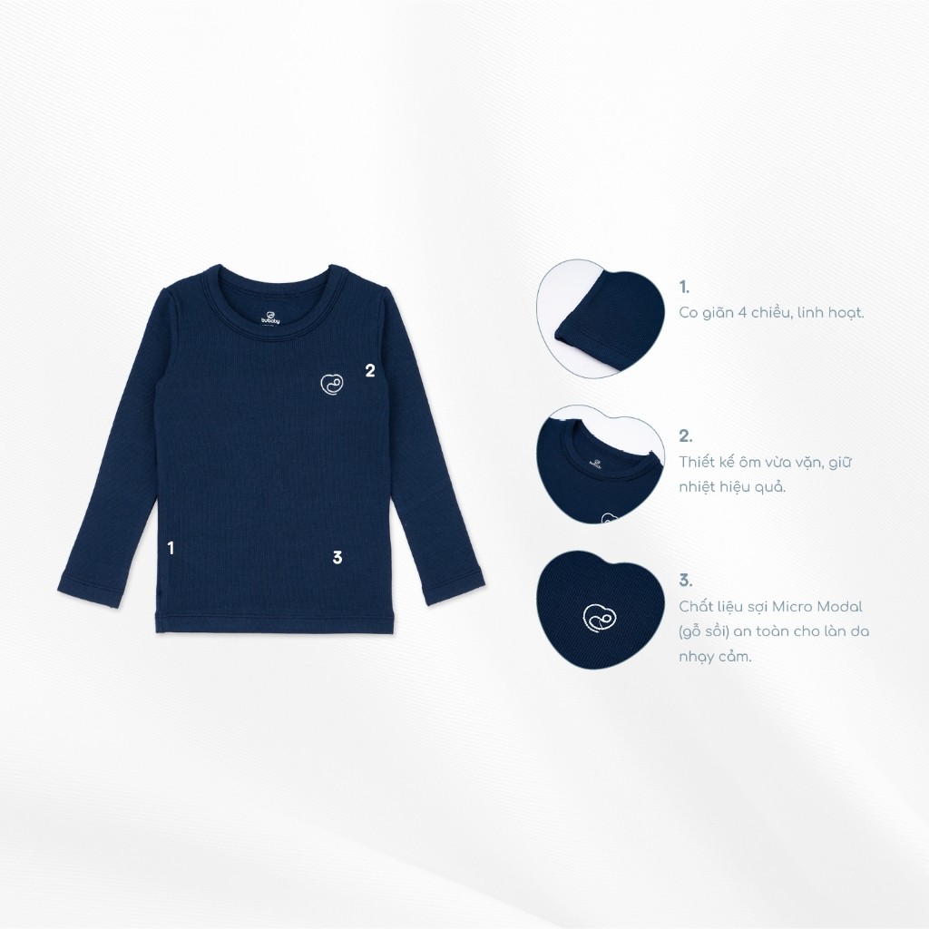 Bộ 3 áo giữ nhiệt dài tay cổ tròn giữ ấm cho bé chất liệu sợi gỗ sồi - Molist BMD310400 | Quần áo BuBaby chính hãng