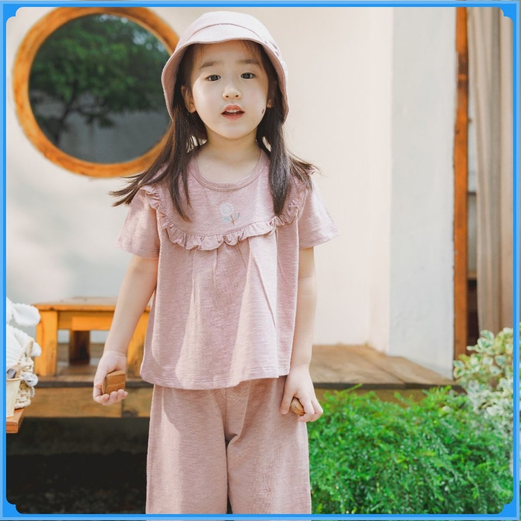 (12M-5Y) Bộ ngắn tay cài sau BCT1310BN Bèo ngực Cotton Slub Mimo cho bé gái  - Quần áo BU Baby chính hãng